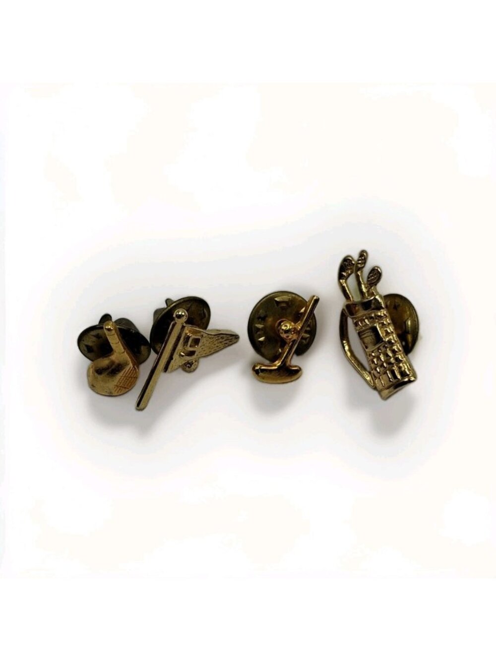 Lot of 4 Gold-Tone Golf  Pins-Club-Bag-9 Flag-Collectible